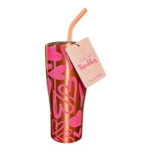 30 Fl Oz Stainless Steel Tumbler With Pink Glitter Hearts